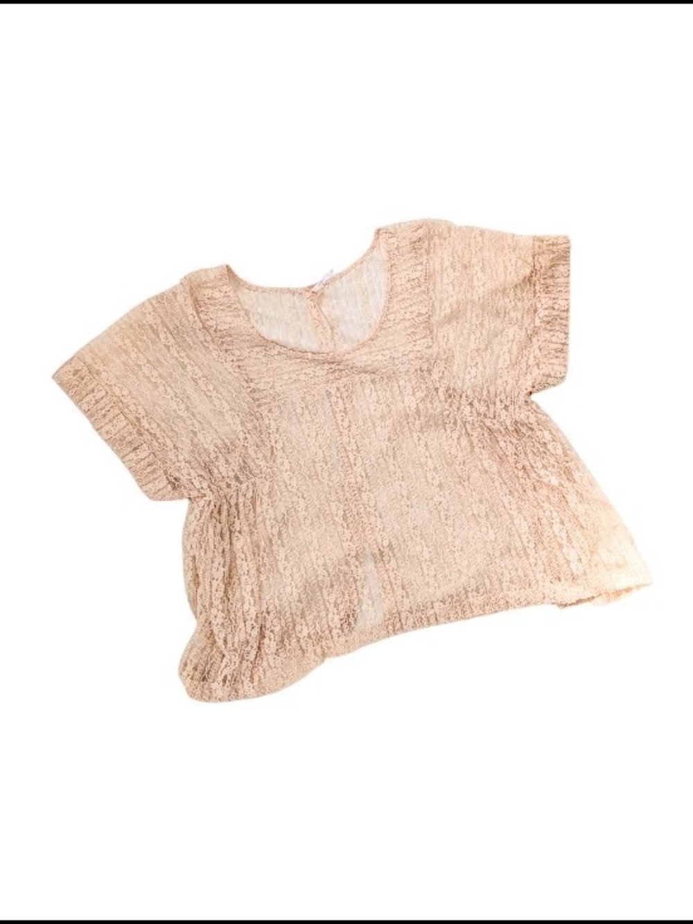 Free People Lace Short Sleeve Babydoll Blouse, Sheer,  Boho, Blush, Medium